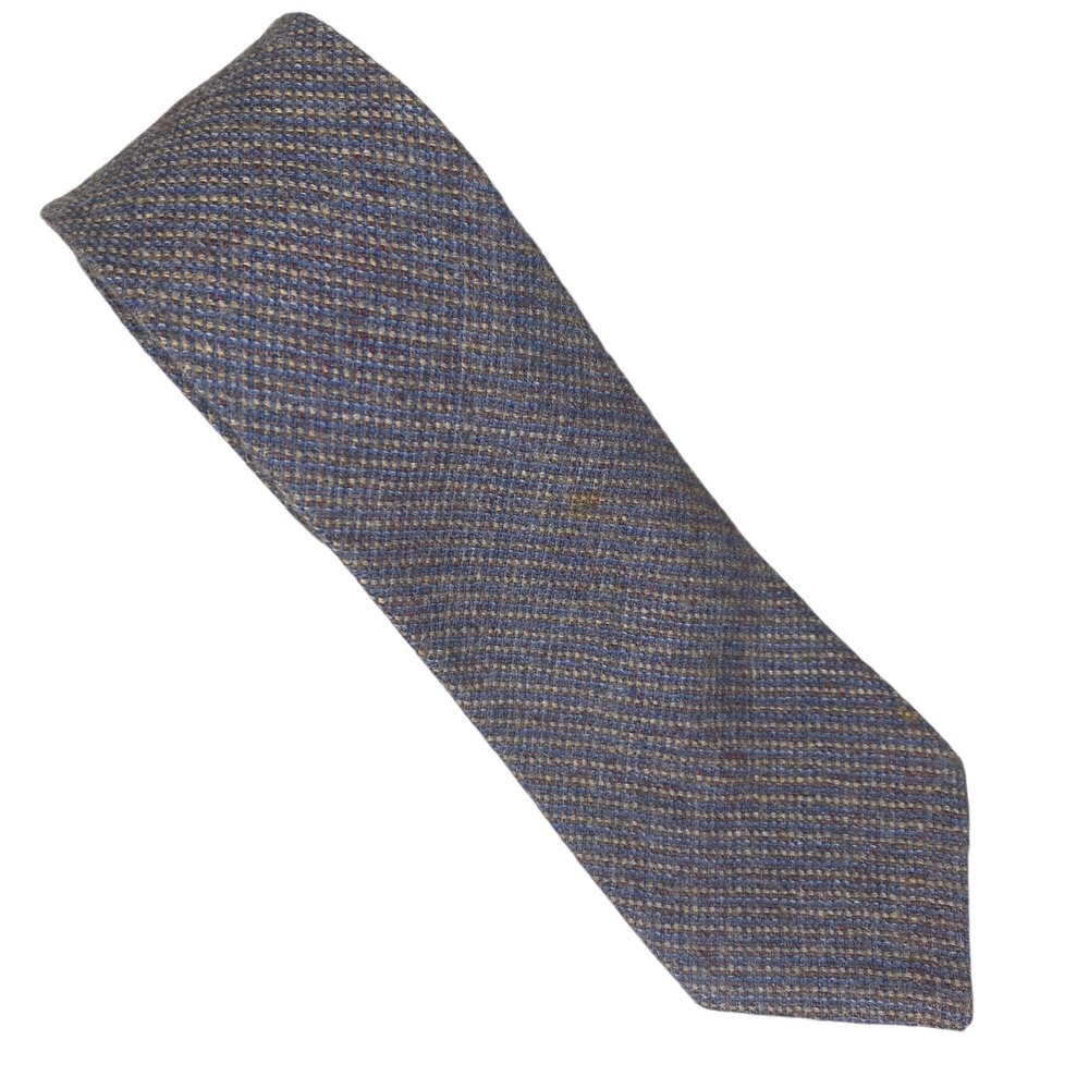 VTG London Fog Necktie Mens Blue‎ Brown Tweed Wool Academia 57.5x3
